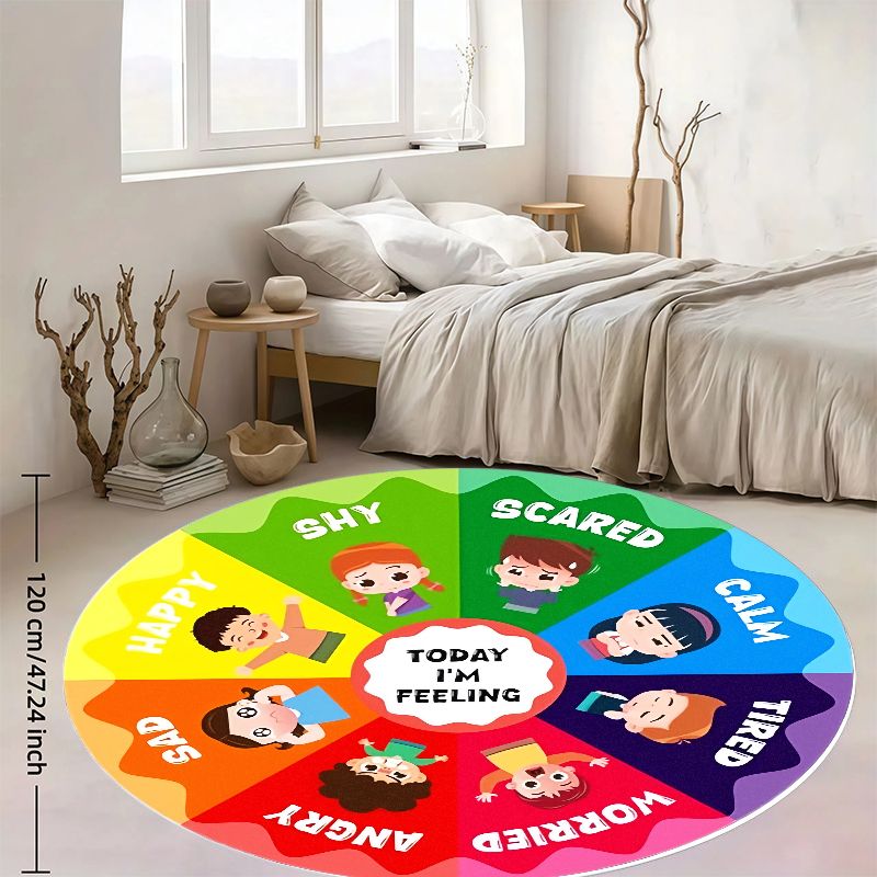 Kids Education Room - 感情の輪 キッズラウンドラグ フランネル製 幼児部屋用感情チャート 落ち着く 怒る