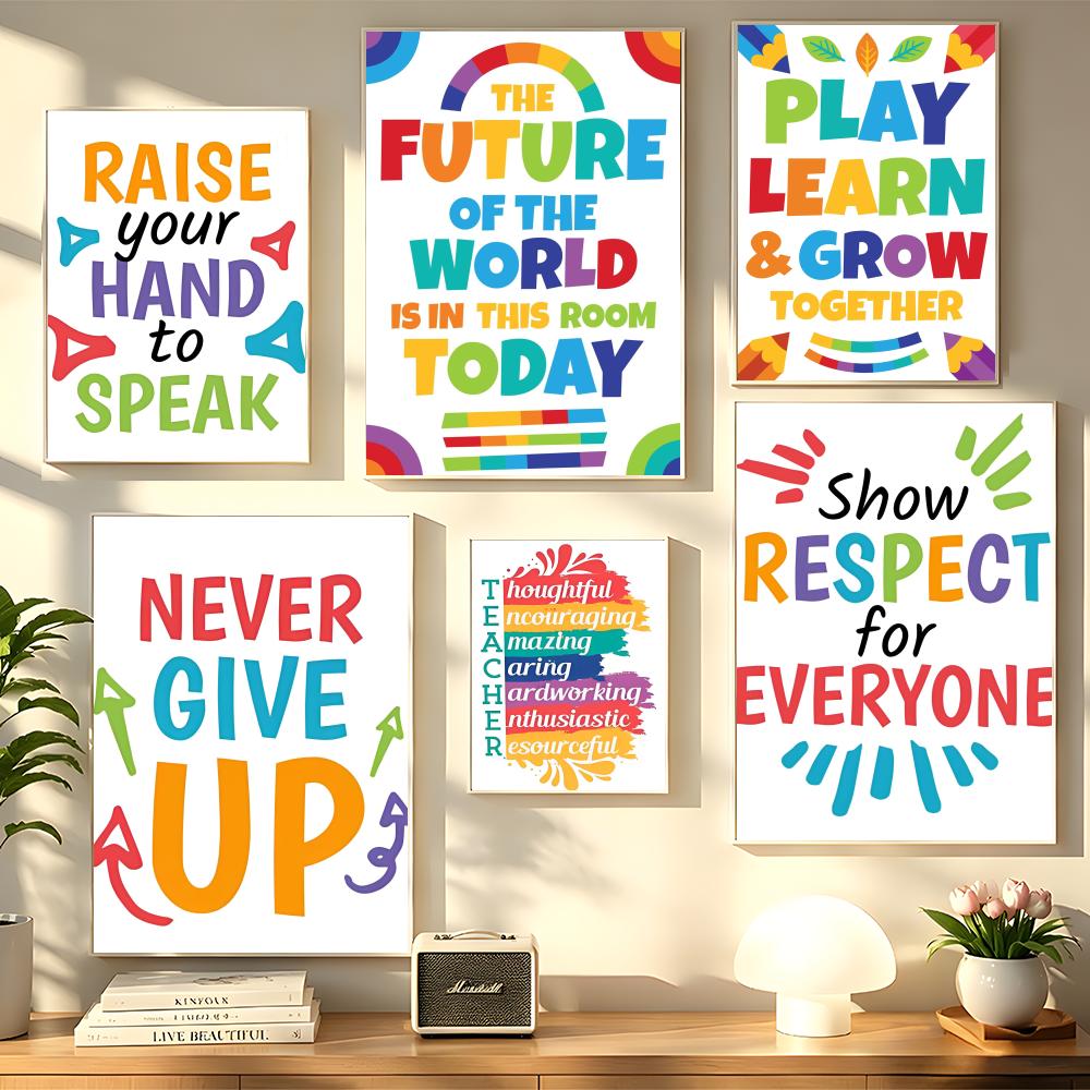 Kids Education Room - ポジティブキッド教室壁絵教育ポスターHDアート粘着壁防水ホームリビングルーム寝室バー装飾