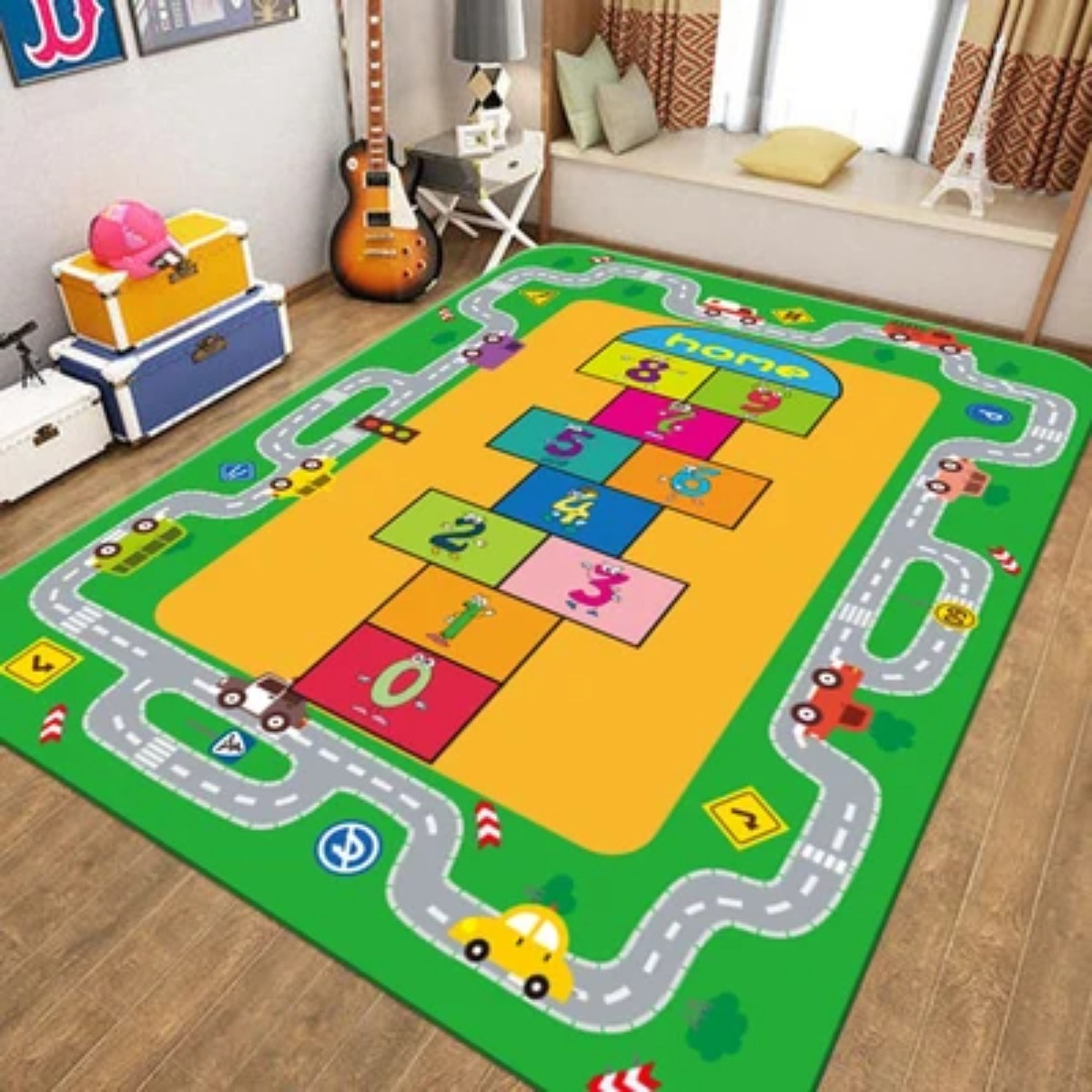Kids Education Room - ロードマット子供用交通車マップ男の子女の子教育玩具ロードカーペットプレイマットベビーマット漫画都市ラグ子供用おもちゃゲーム