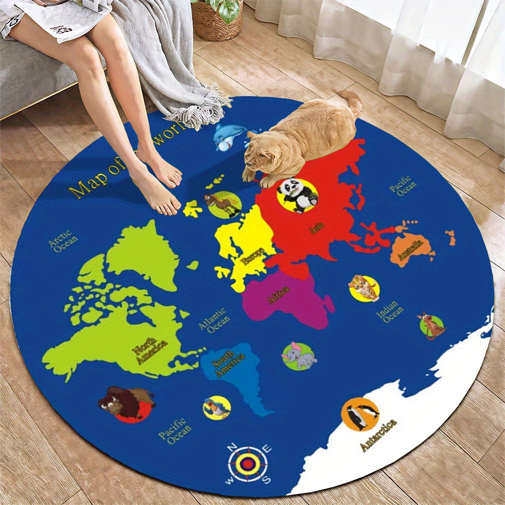 Kids Education Room - 世界地図ラウンドラグフランネル教育用キッズルーム装飾プレイマット保育園カーペット床材子供用エリアラグ地理学
