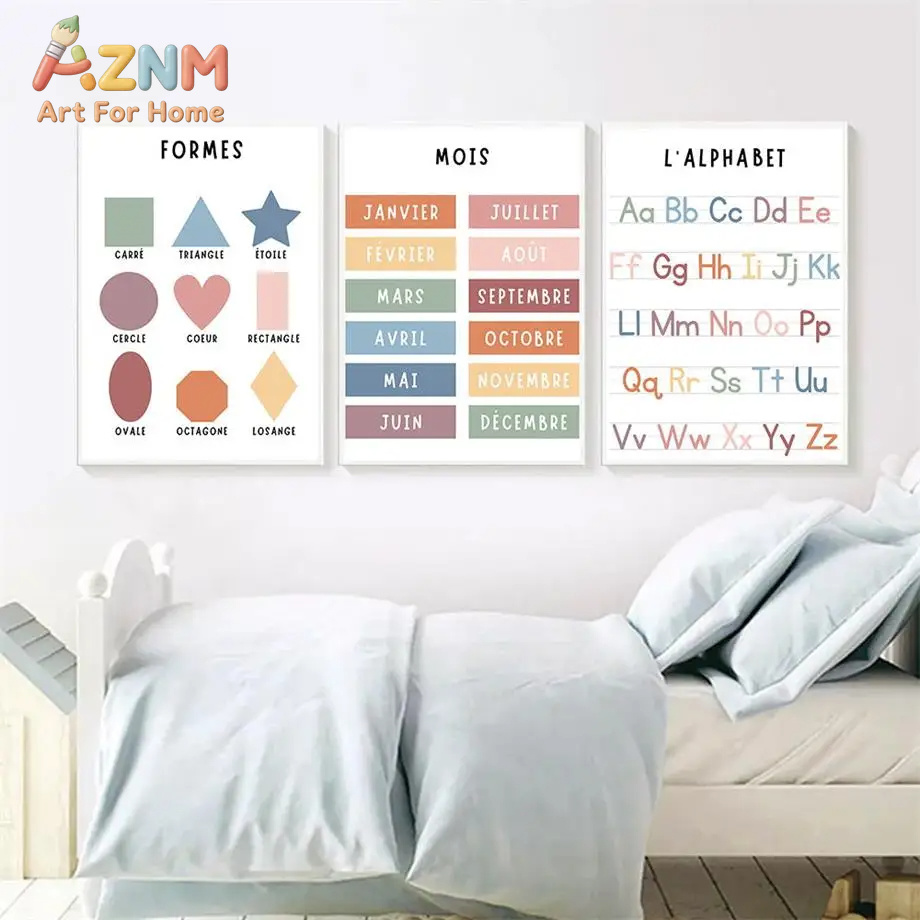 英語 フランス語 数字 アルファベット 形状 キャンバス絵画 - Kids Education Alphabet Numbers のレビューと価格