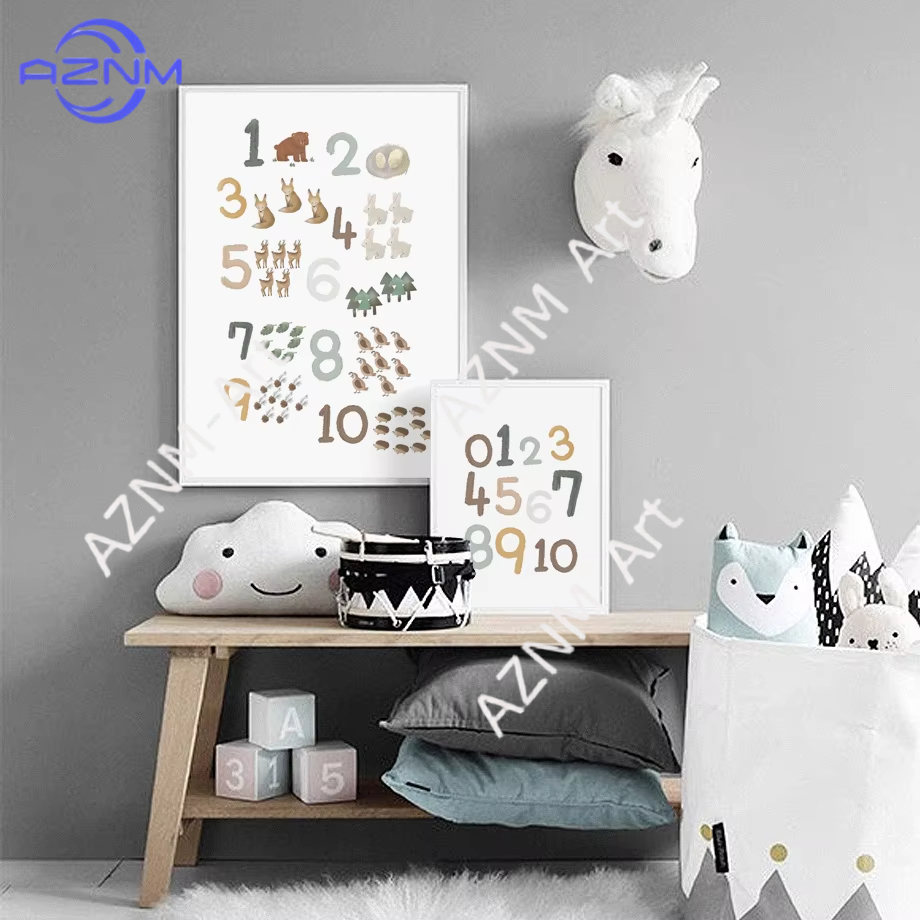 1/2 個教育学習数字動物保育園壁プリント紙キャンバス絵画北 - Kids Education Room のレビューと価格