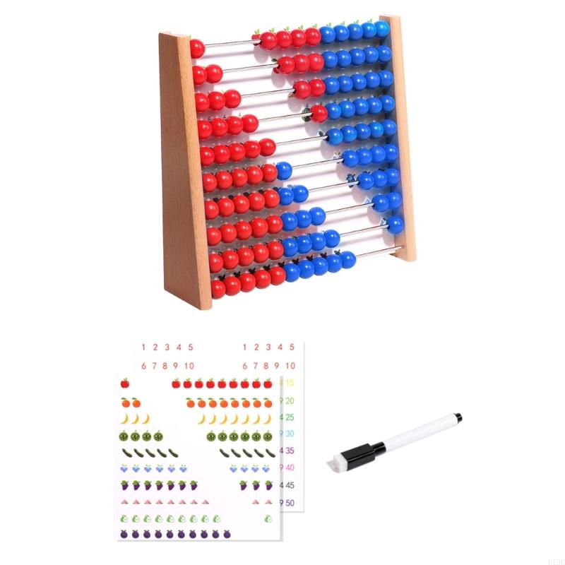 赤と青のビーズ付き木製そろばん、10行算数カウンティングフレ - Abacus Counting Bead のレビューと価格