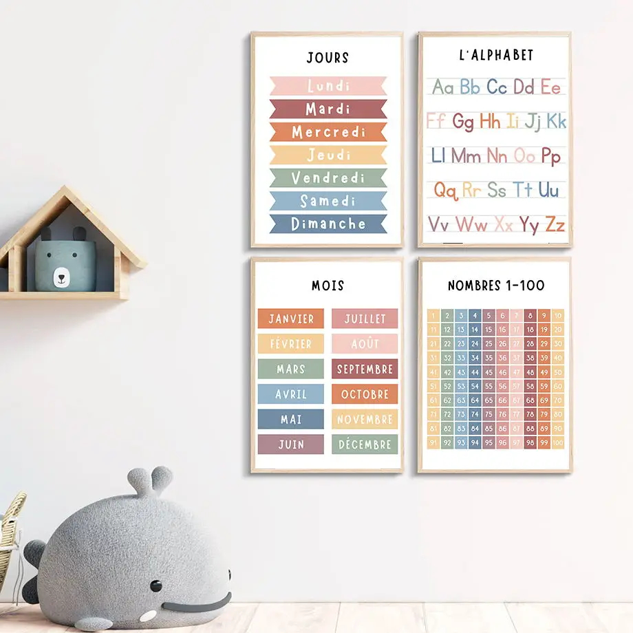 英語フランス語数字アルファベット形状キャンバス絵画天気教育ア - Kids Education Alphabet Numbers のレビューと価格