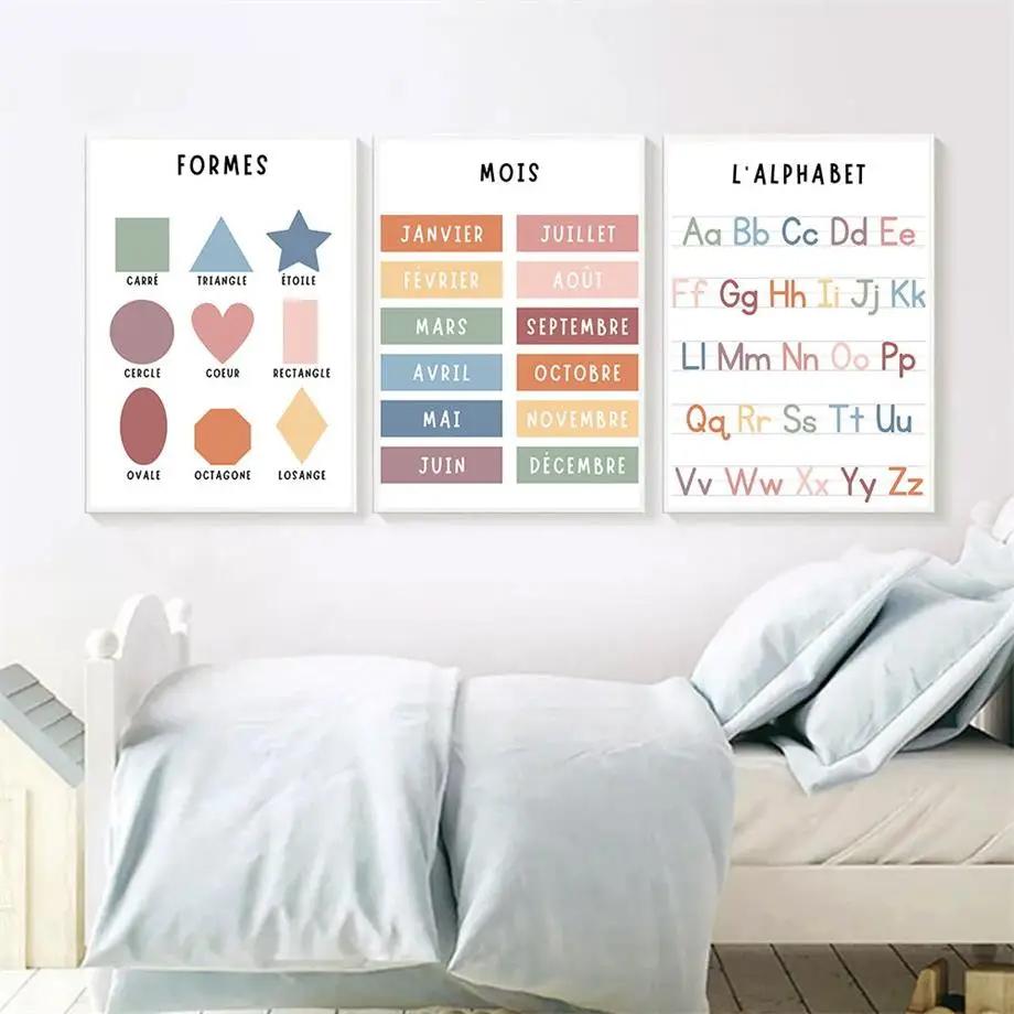 英語フランス語数字アルファベット形状キャンバス絵画天気教育ア - Kids Education Alphabet Numbers のレビューと価格