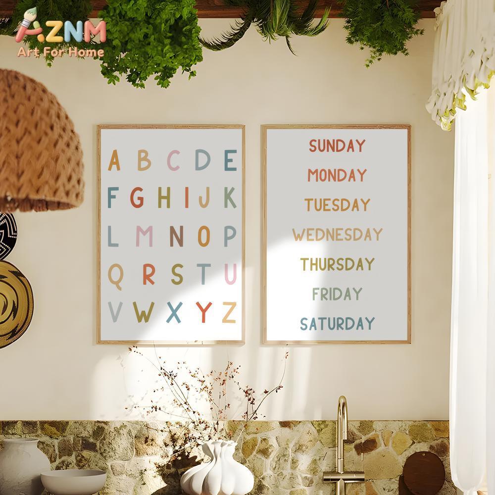 AZNM 教育用アルファベット数字フレームレスキャンバスウォ - Kids Education Alphabet Numbers のレビューと価格