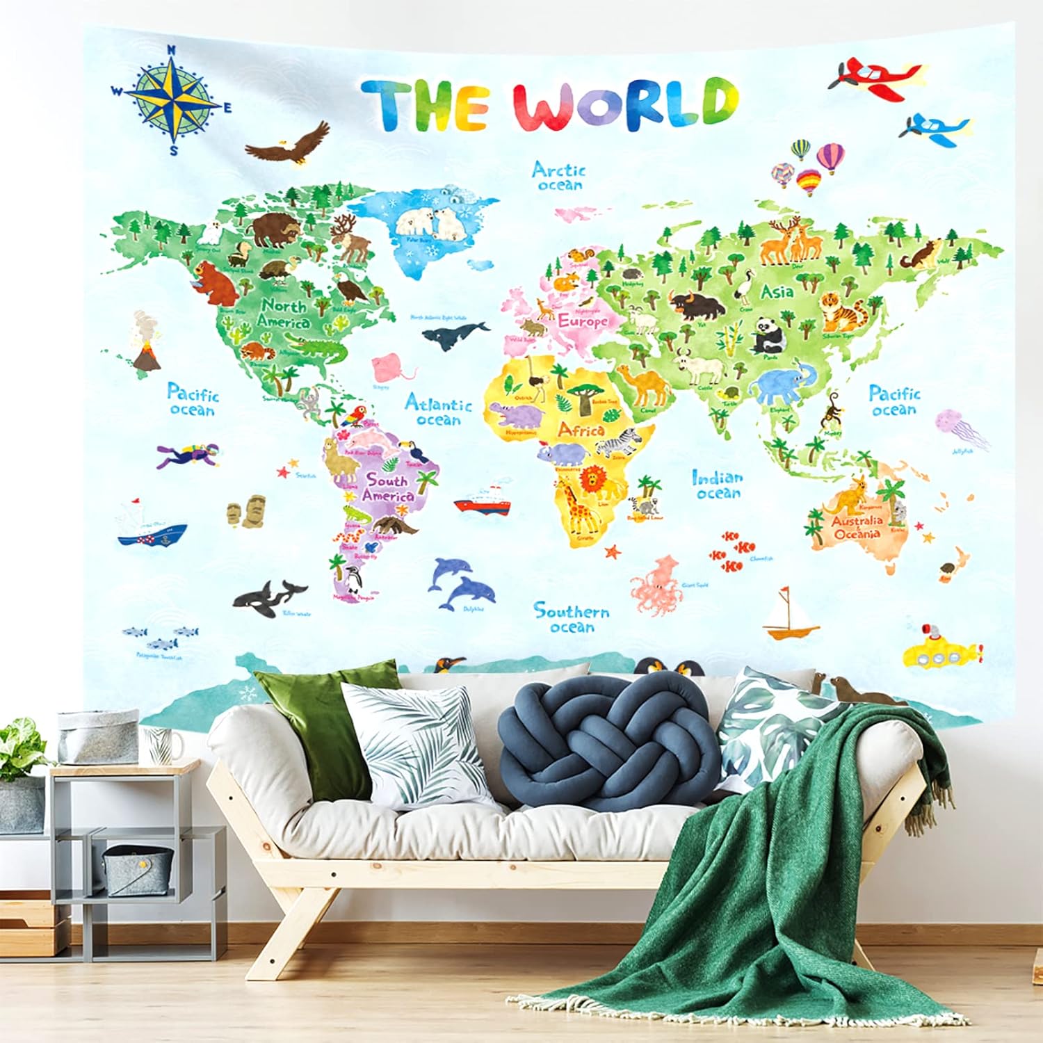 キッズ世界地図壁掛けタペストリー教育地理アート子供部屋の装飾 - Kids Education Room のレビューと価格