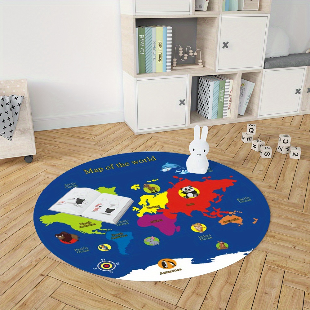 世界地図ラウンドラグフランネル教育用キッズルーム装飾プレイマ - Kids Education Room のレビューと価格